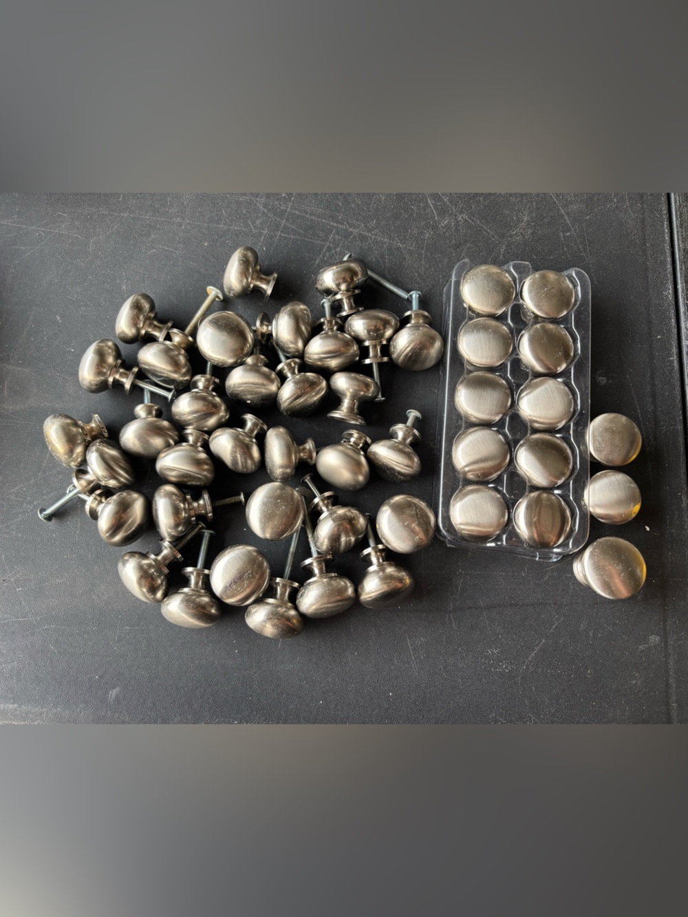 46pc collection of brushed nickel drawer knobs
